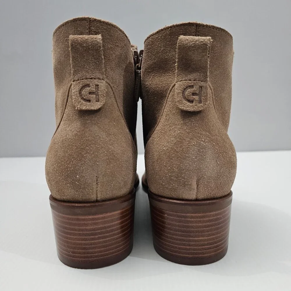 Cole Haan Vayda Ankle Boot Women 9.5 Whiskey Tan Suede Western Low Heel Fall NEW